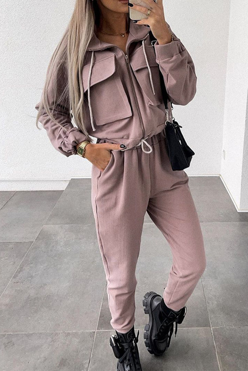 Casual Two Piece Set with Zipper Details and Long Sleeves