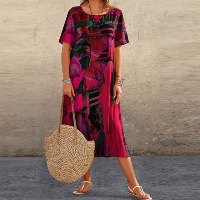 Summer midi dress with a modern print