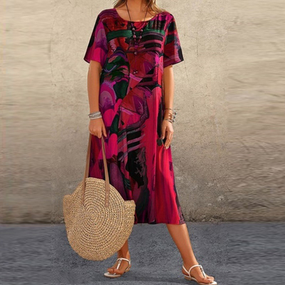 Summer midi dress with a modern print