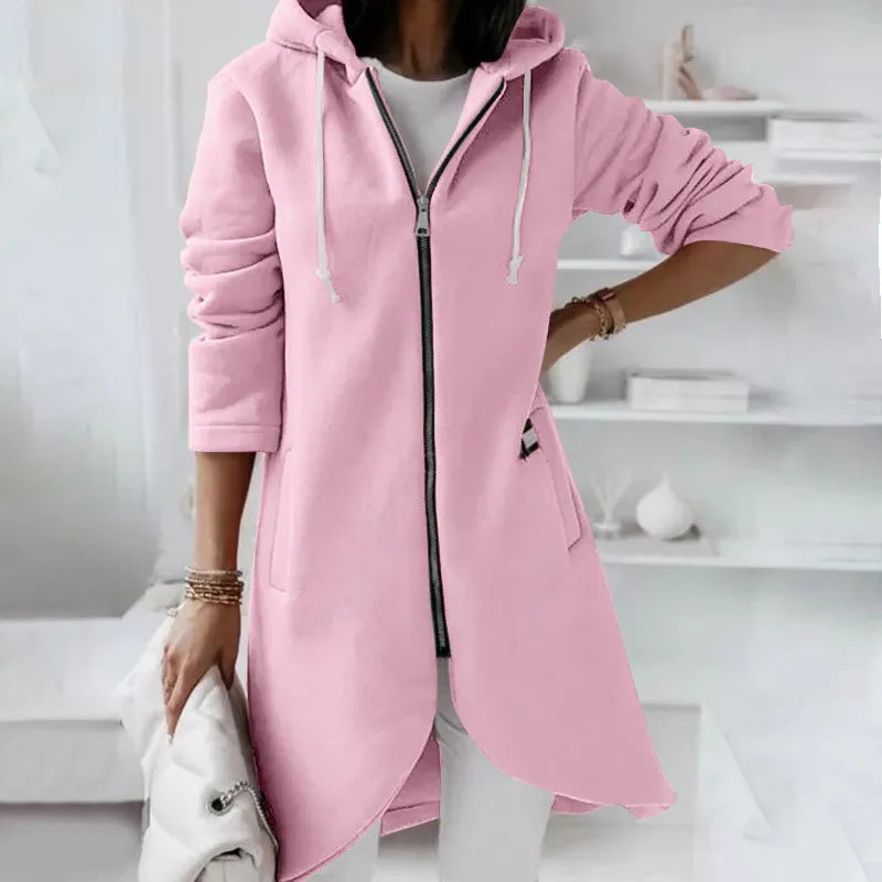 Women's hooded sports jacket with front closure