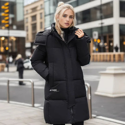 Long winter jacket for women, ideal for cold climates
