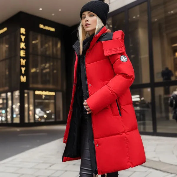 Long winter jacket for women, ideal for cold climates