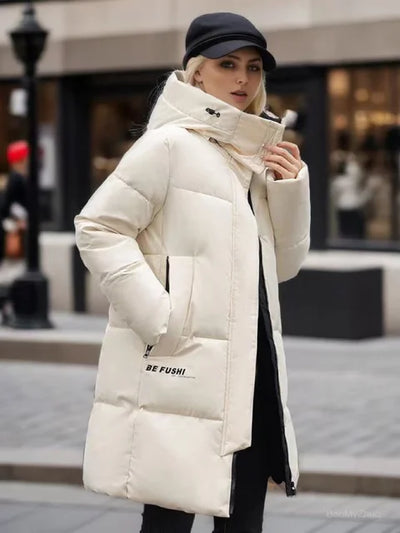 Long winter jacket for women, ideal for cold climates