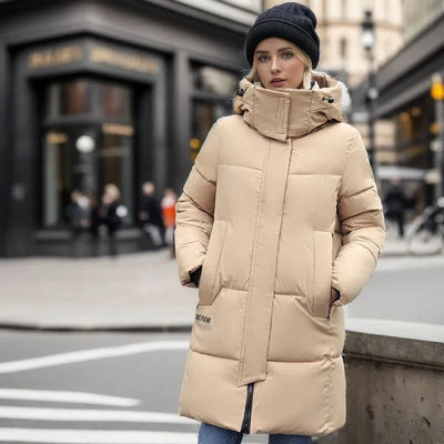 Long winter jacket for women, ideal for cold climates