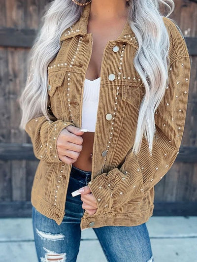 Corduroy Streetwear Jacket with Star Details for Women