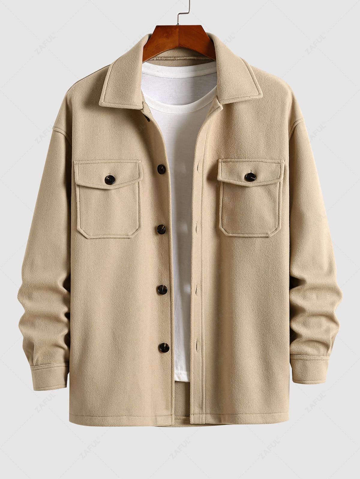 Double Breasted Coat with Pockets Design - Light Beige