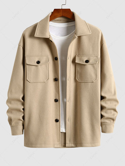 Double Breasted Coat with Pockets Design - Light Beige