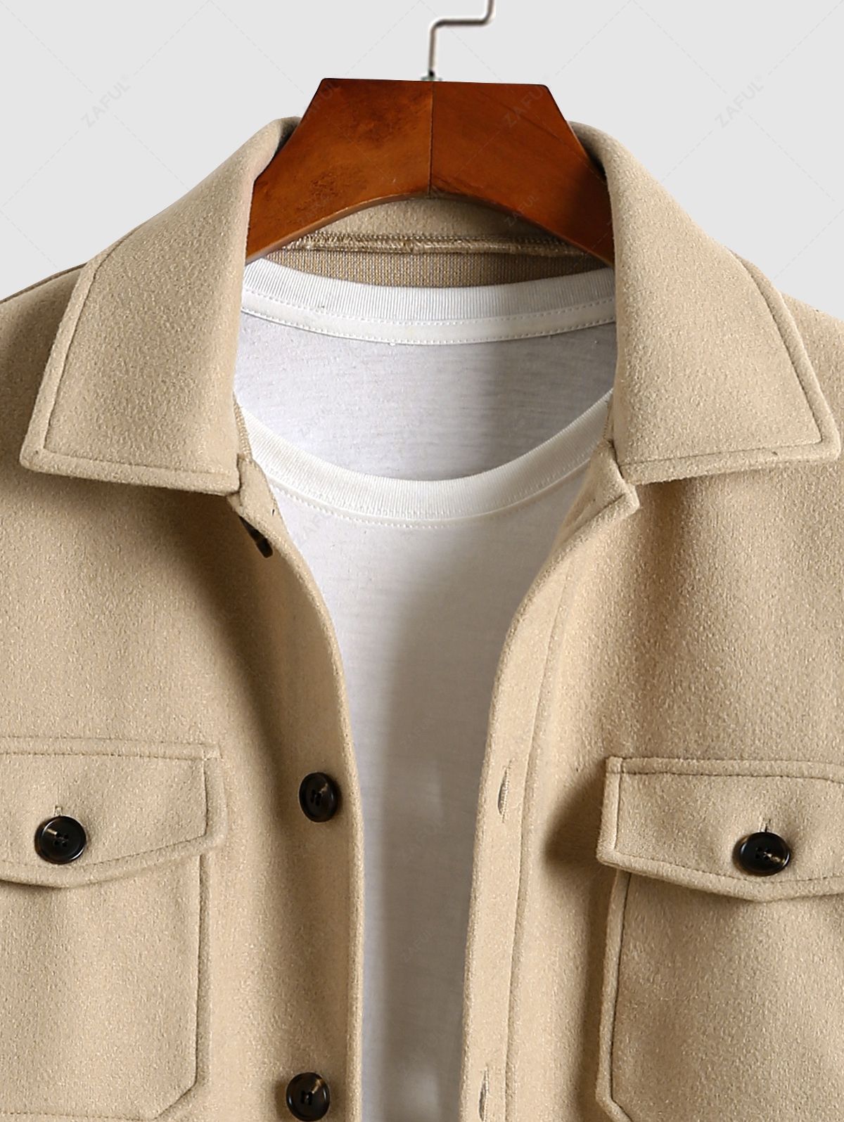 Double Breasted Coat with Pockets Design - Light Beige