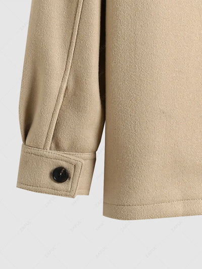 Double Breasted Coat with Pockets Design - Light Beige