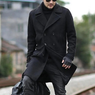 Long men's coat - Navy blue winter men's jacket