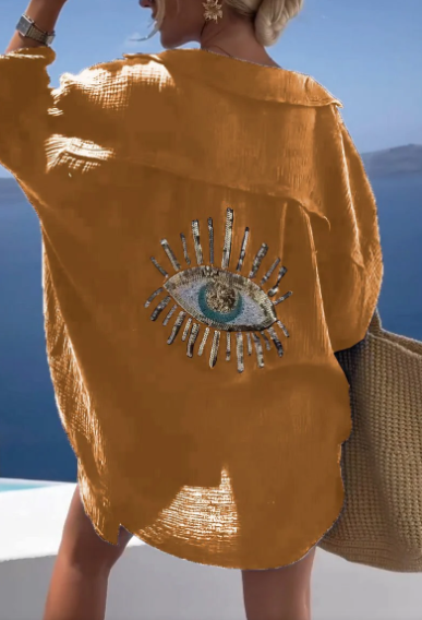 Laura - Evil Eye Sequin and Beaded Casual Shirt