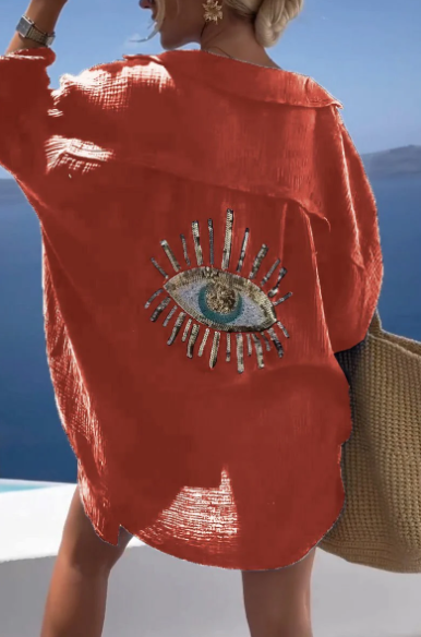 Laura - Evil Eye Sequin and Beaded Casual Shirt