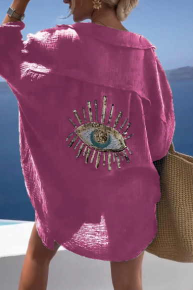 Laura - Evil Eye Sequin and Beaded Casual Shirt