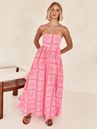 Xenia - Painting Dress Square Neck Straps Cutout Casual Maxi Dresses
