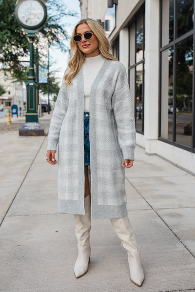 Long Gray Plaid Cardigan for Cozy Style | Ideal for Layering