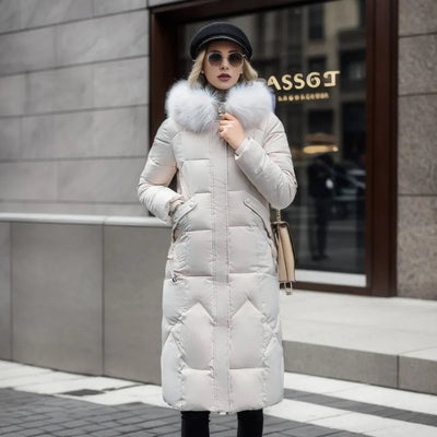 Women's Long Winter Coat with Exquisite Hooded Design