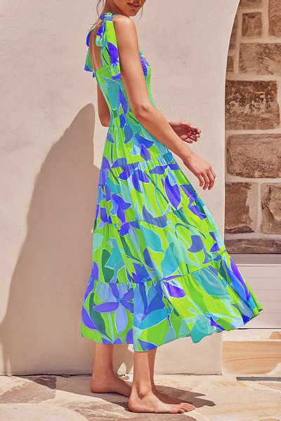 Mia - Printed dresses with thin straps and urban fashion patches