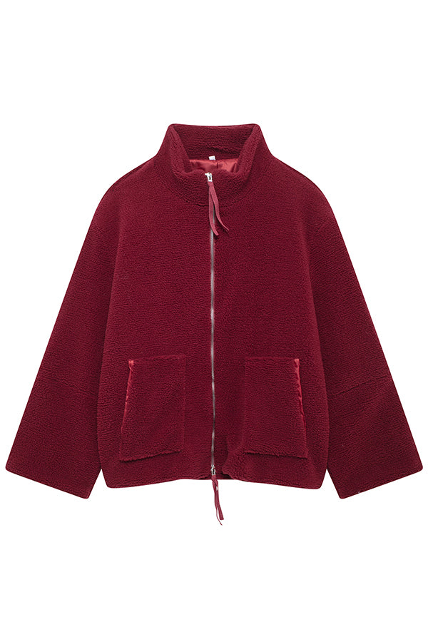 Elegant Women's Solid Color Loose Coat with High Neck, Long Sleeves and Pockets