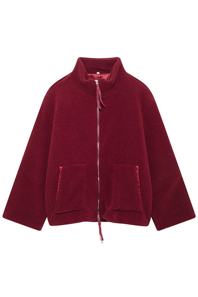 Elegant Women's Solid Color Loose Coat with High Neck, Long Sleeves and Pockets