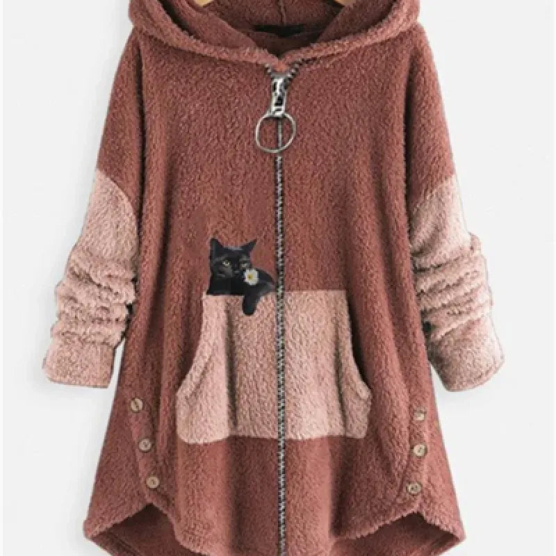Chloe Women's Plus Size Bear Coat - Long Sleeve Animal Print Fall/Winter Coat