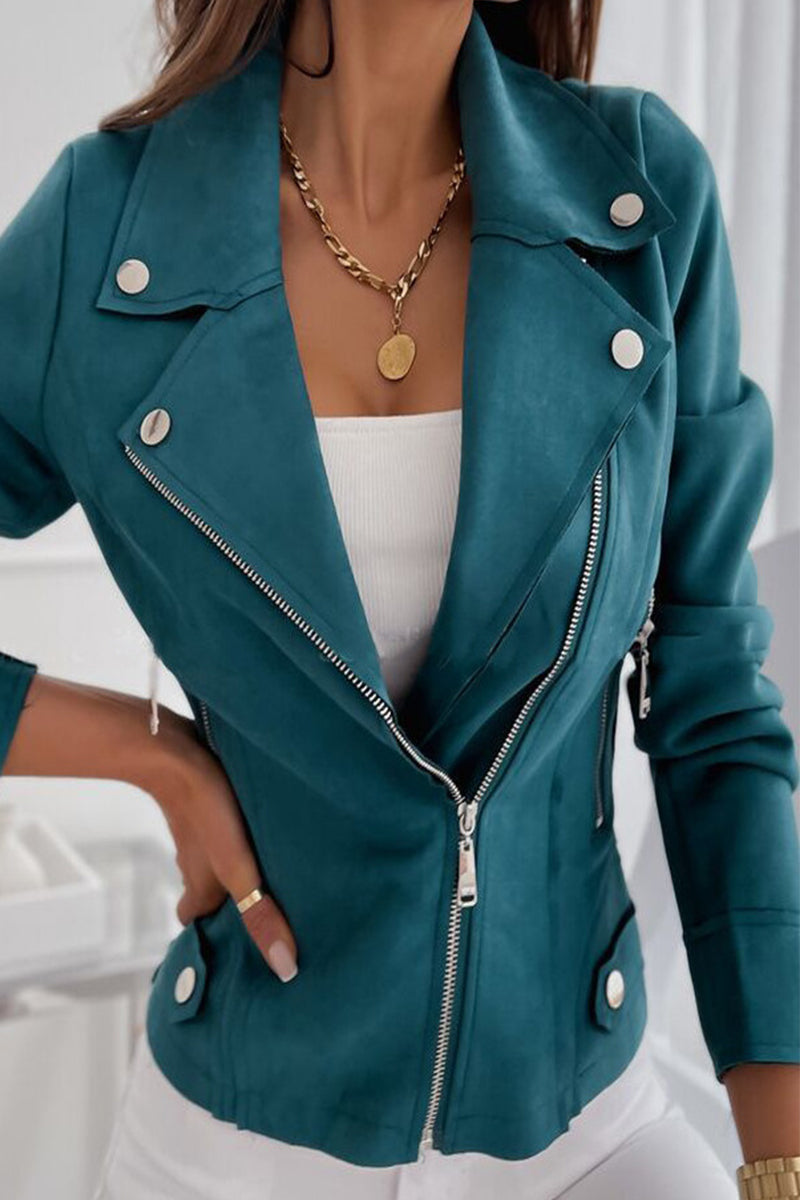 Zip-up jacket with turn-down collar