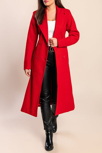 Elegant women's long coat with button closure and sophisticated design