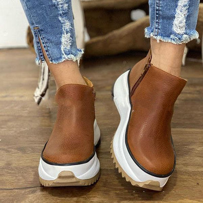 Thick-soled boots with side zipper for autumn and winter - warm and elegant footwear