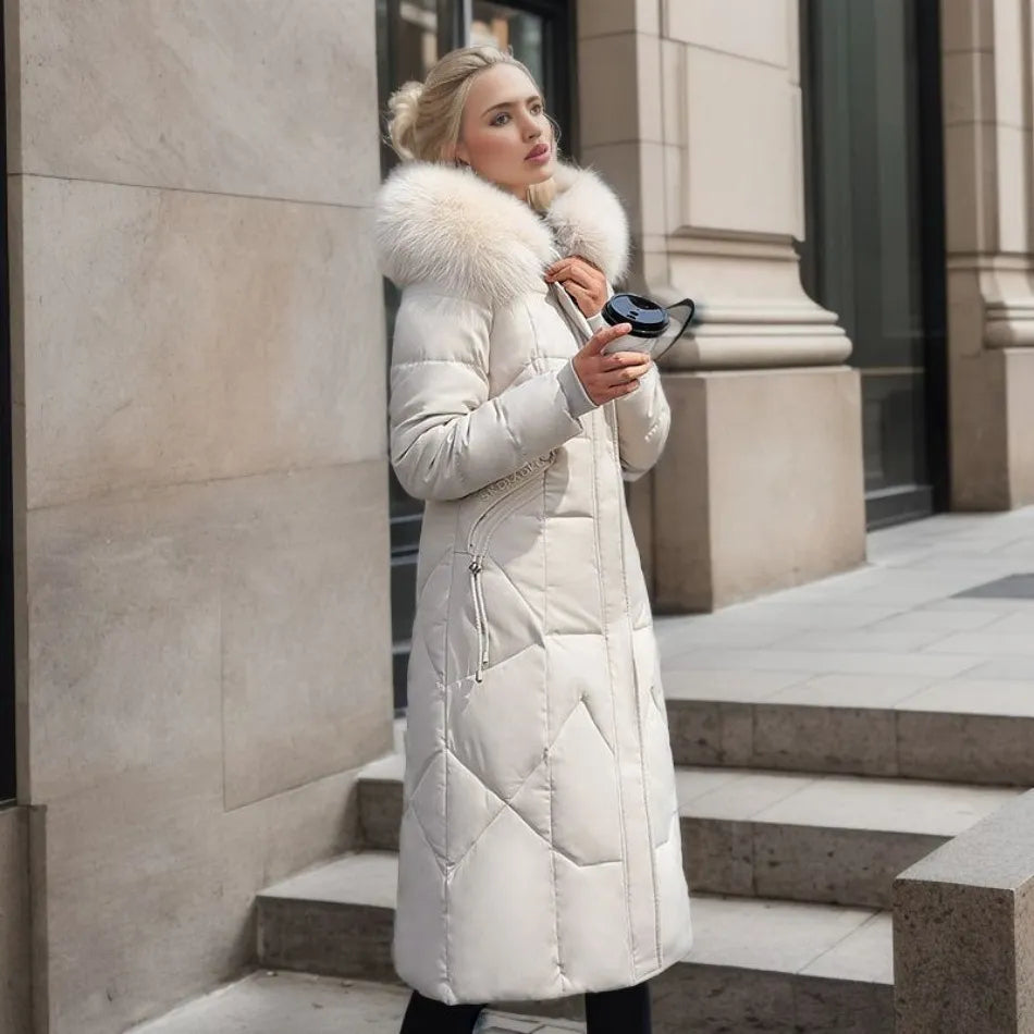 Women's Long Winter Coat with Exquisite Hooded Design