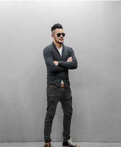 Stylish Men's Long Sleeve Cardigan Sweater Jacket