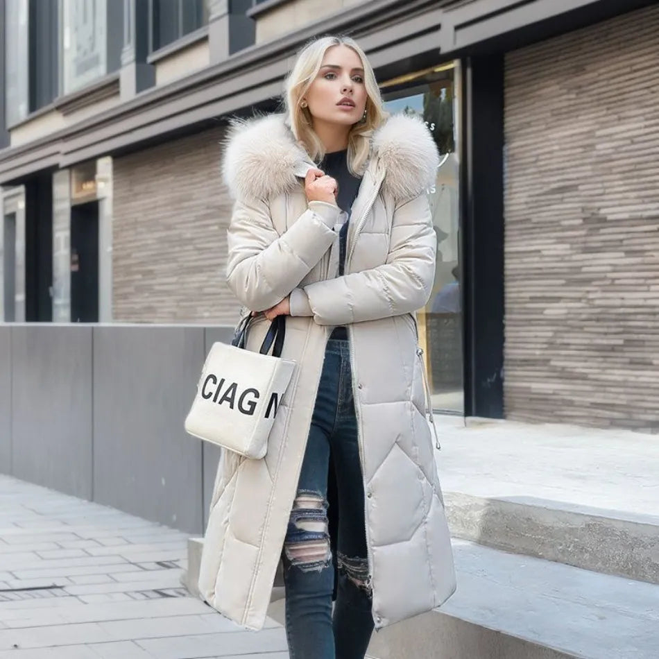 Women's Long Winter Coat with Exquisite Hooded Design