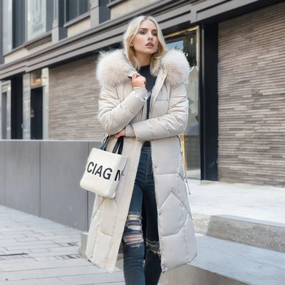 Women's Long Winter Coat with Exquisite Hooded Design