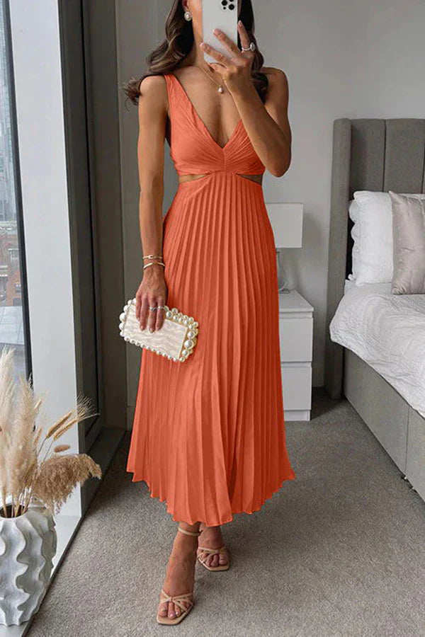 Xenia - Pleated summer midi dress with a cinched waist