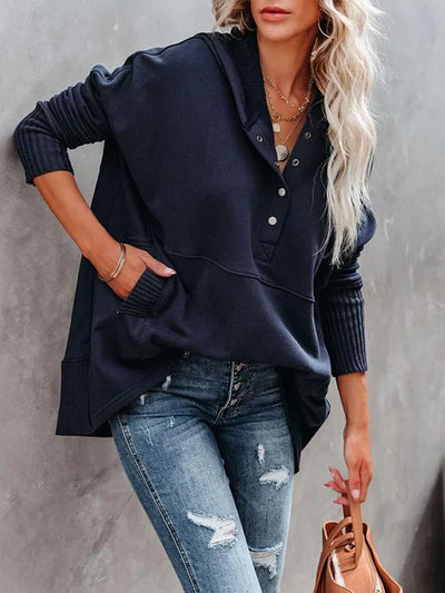 Brenda - Casual Solid Color V-Neck Batwing Sleeve Sweatshirt