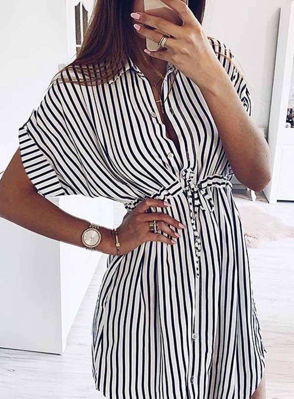 Lucia - Striped Dress with Cord and Bow