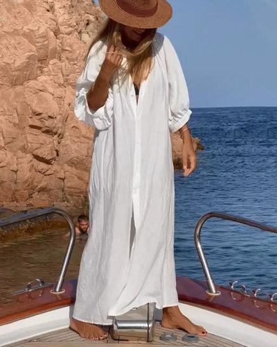 Long-sleeved button-down shirt dress for summer
