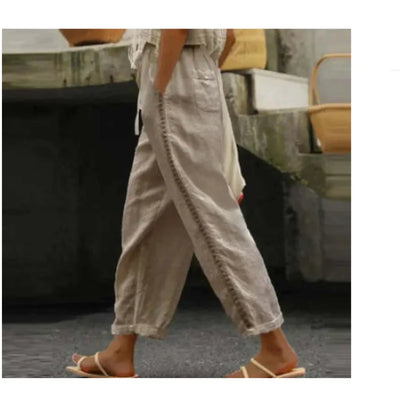 Mariam - Women's Casual Solid Color Trousers with Lace Details