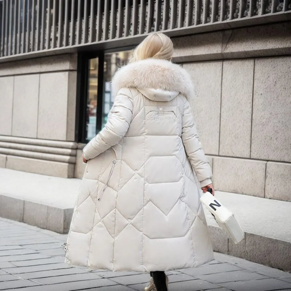 Women's Long Winter Coat with Exquisite Hooded Design