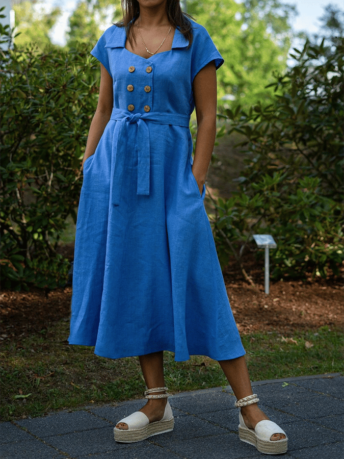 Carolina - Women's casual dress with two pockets and plain lapel