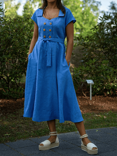 Carolina - Women's casual dress with two pockets and plain lapel