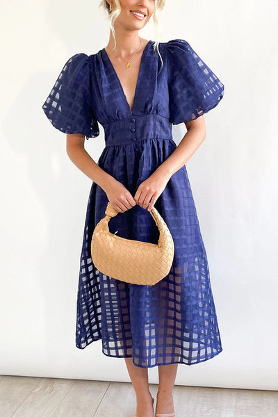 Gina - Midi dress with puff sleeves