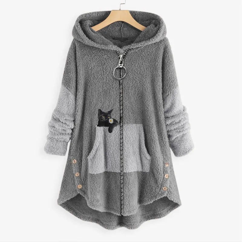 Chloe Women's Plus Size Bear Coat - Long Sleeve Animal Print Fall/Winter Coat