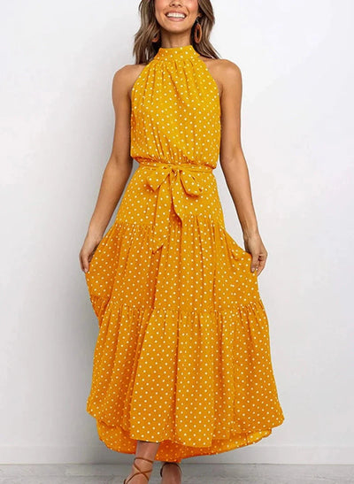 Evelyn - Long printed dress with bow at the waist
