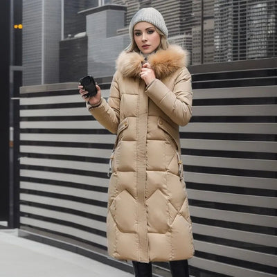 Women's Long Winter Coat with Exquisite Hooded Design