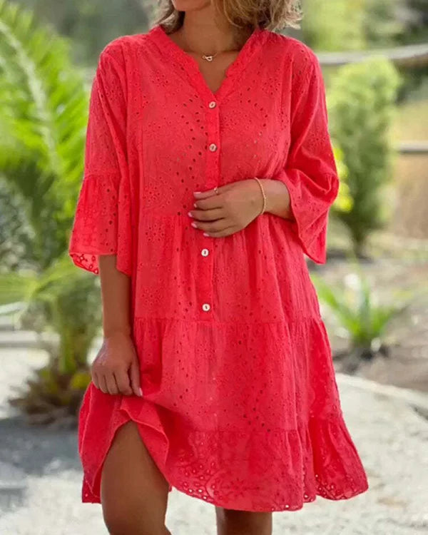 Lara - Solid Color Festive Lace Swing Dress