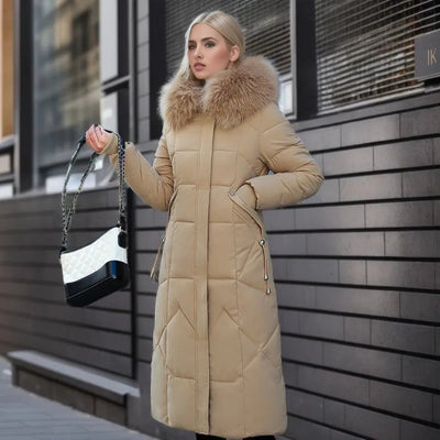 Women's Long Winter Coat with Exquisite Hooded Design
