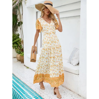 Carolina - New Casual Short Sleeve Printed Holiday Dress