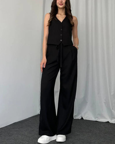 Emma - Solid Color Casual Vest Two-Piece Set
