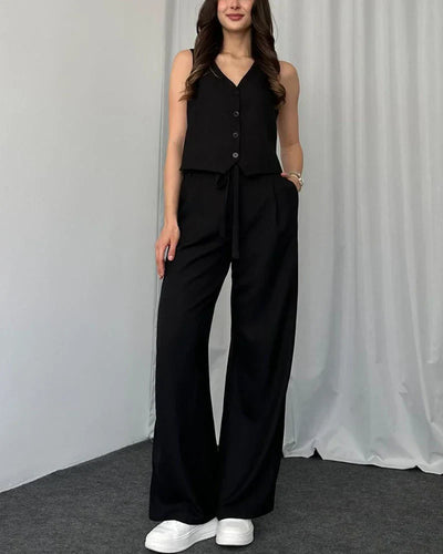 Helena - Solid color casual vest two-piece set.
