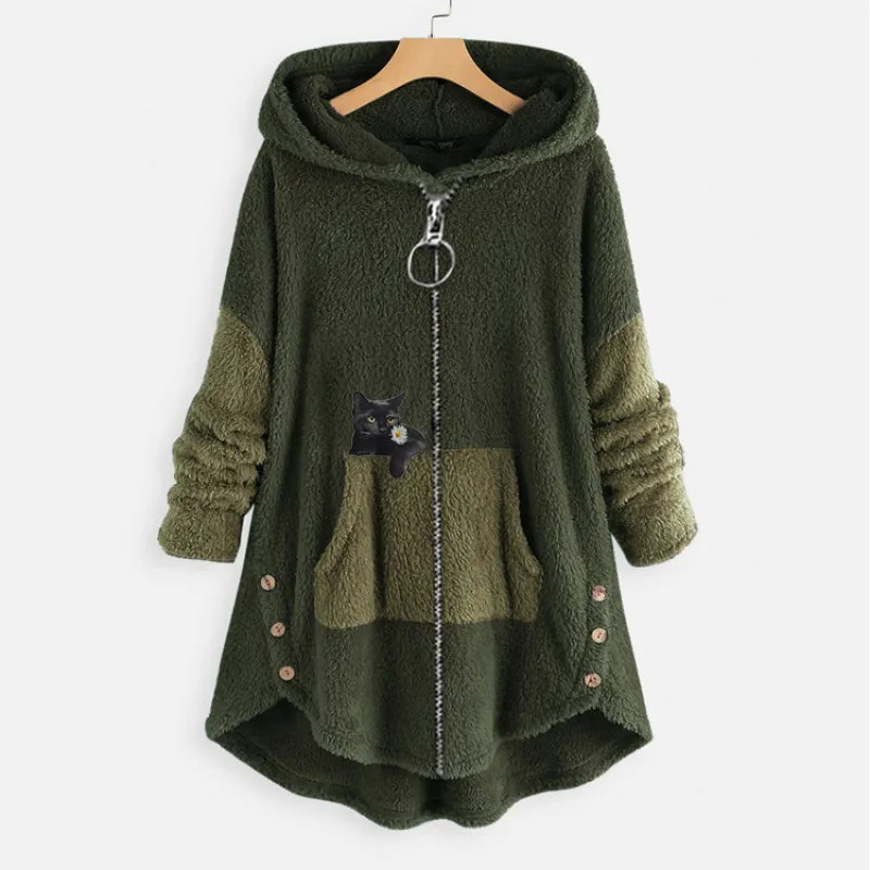 Chloe Women's Plus Size Bear Coat - Long Sleeve Animal Print Fall/Winter Coat