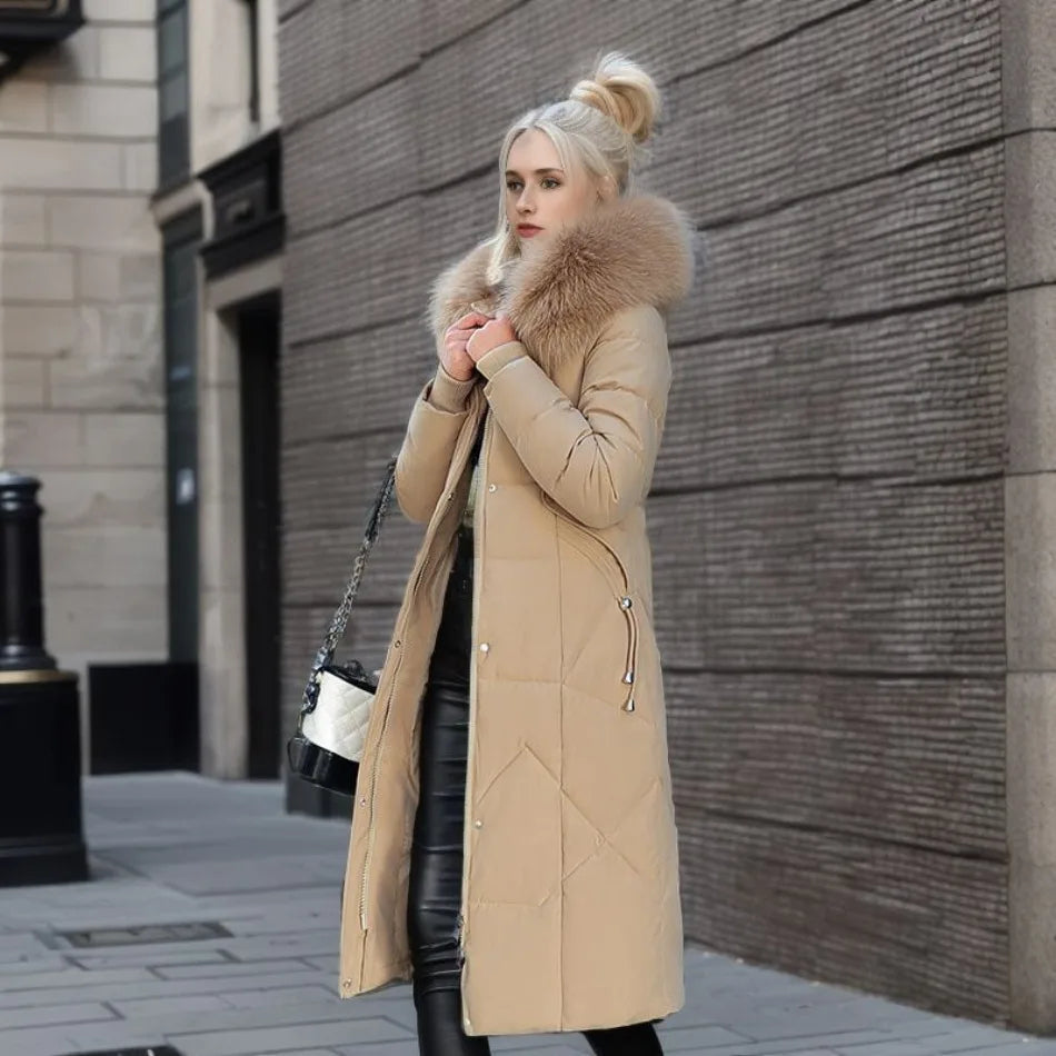 Women's Long Winter Coat with Exquisite Hooded Design